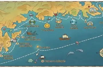 Carte illustrée d’un itinéraire en bateau depuis Cadaqués