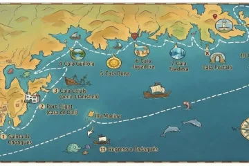 Illustrierte Karte einer Bootsrouten ab Cadaqués